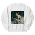 AQUAMETAVERSEのサーフィンをするウサギ Heavyweight Crew Neck Sweatshirt