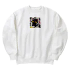 hiiro_catの魅惑の黒猫が、カラフルな背景と調和してかわいさを放つシーン Heavyweight Crew Neck Sweatshirt