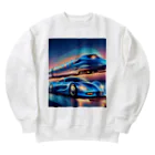 ro kuの青い車と新幹線 Heavyweight Crew Neck Sweatshirt