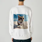 猫と紡ぐ物語の南国の海辺を歩く勇ましさに胸キュン猫 Heavyweight Crew Neck Sweatshirt