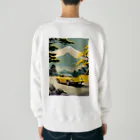 JapanCarStyleの黄色いスポーツカーと日本の風景 Heavyweight Crew Neck Sweatshirt