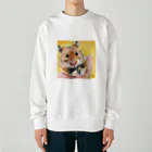 みるきち【ペットイラストアーティスト】の手乗りハムスター① Heavyweight Crew Neck Sweatshirt