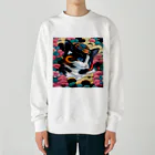 マッケンデジタルワールドの葛飾猫斎　猫名黒雪　浮世絵lofiアートパンクシティ　かわいいねこ Heavyweight Crew Neck Sweatshirt