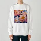 botanicalartAIのピンク色がかわいい芍薬のお花のイラスト Heavyweight Crew Neck Sweatshirt