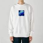 まよの幻想的なブルーフラワー Heavyweight Crew Neck Sweatshirt