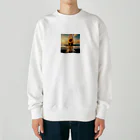 たらたらこっこのレトロなサーフボードとひまわりのデザイン。 Heavyweight Crew Neck Sweatshirt