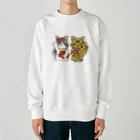 猫のきぬくんのお店の招き猫ちゃんたち Heavyweight Crew Neck Sweatshirt