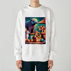 動物のオシャレ屋の夜空の下で食卓を囲む動物たち Heavyweight Crew Neck Sweatshirt