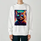 動物のオシャレ屋のサングラスをしている猫 Heavyweight Crew Neck Sweatshirt