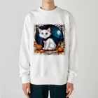 yoiyononakaのハロウィンの白猫08 Heavyweight Crew Neck Sweatshirt