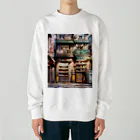 ワンダーワールド・ワンストップのアニメ調コンパクトなアジアのレトロな繁華街 Heavyweight Crew Neck Sweatshirt