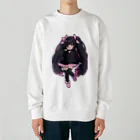 hatoyamaのかわいい黒髪ツインテール美少女 Heavyweight Crew Neck Sweatshirt