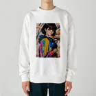 80s pop anime artの彼女はみなぎるエネルギーと魅力を放つ Heavyweight Crew Neck Sweatshirt