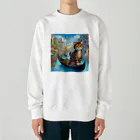 ニャーちゃんショップのヴェネツィアの水路でゴンドラに乗っているネコ Heavyweight Crew Neck Sweatshirt