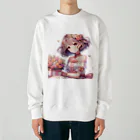 raio-nの春の花畑と少女 Heavyweight Crew Neck Sweatshirt