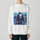 桜猫店-sakuraneko-のサメ君リクルートする Heavyweight Crew Neck Sweatshirt