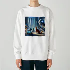 ニャーちゃんショップの未来のロボットペットと友達になっている猫 Heavyweight Crew Neck Sweatshirt