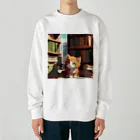 yoiyononakaの茶猫と本の部屋 Heavyweight Crew Neck Sweatshirt