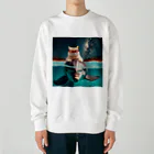 猫と紡ぐ物語のイルカと猫が海を共に泳ぐ異種間の絆が存在 Heavyweight Crew Neck Sweatshirt