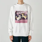 Shironekokuuの桜で遊ぶ犬と猫 Heavyweight Crew Neck Sweatshirt