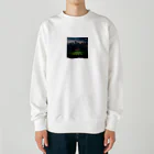 dream_canvasの空にそびえる高層ビルとスポーツスタジアムの壮大な景色。 Heavyweight Crew Neck Sweatshirt