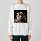 IloveCatのふわふわ子猫とカフェのおしゃれなコーヒーカップ Heavyweight Crew Neck Sweatshirt