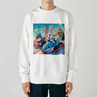 takoyakimagicのカワイイうさぎとクールな牛が、まるでマリオカートのようなスピード感を楽しむカーレース中！ Heavyweight Crew Neck Sweatshirt