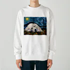 Dog Art Museumの【星降る夜 - グレートピレニーズ犬の子犬 No.3】 Heavyweight Crew Neck Sweatshirt