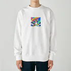 オーロラの里のカラフルタイガーちゃんのサーフィン Heavyweight Crew Neck Sweatshirt