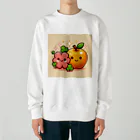 金運上昇金のリンゴの恋愛運アップの金のリンゴとピンクのクローバー Heavyweight Crew Neck Sweatshirt