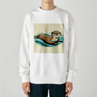 suke3kaku3の愛らしい表情のカワウソがプカプカ Heavyweight Crew Neck Sweatshirt