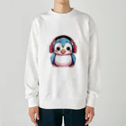 Vasetti_pressの赤いヘッドホンを付けているペンギン Heavyweight Crew Neck Sweatshirt