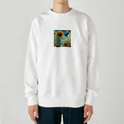 Sunbathingのヒマワリと羽ばたくカワセミ Heavyweight Crew Neck Sweatshirt