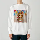 ganeshaの可愛いライオンとバースデーケーキ Heavyweight Crew Neck Sweatshirt