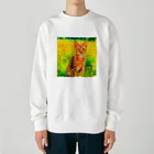 猫好きの谷の猫の水彩画/花畑のオシキャットねこのイラスト/キジトラネコ Heavyweight Crew Neck Sweatshirt