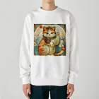 ゆまちゃんの開運雑貨屋さんのお客様を招く左手招き猫ミュシャ風 Heavyweight Crew Neck Sweatshirt