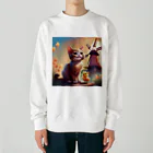 HanaCatStudioのかわいい猫とひよこさん！？はお友達 Heavyweight Crew Neck Sweatshirt