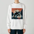 はちみつあめの夕日のシャチ Heavyweight Crew Neck Sweatshirt