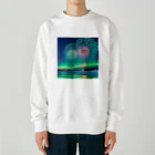 chan-takehaniのオーロラと花火の競演 Heavyweight Crew Neck Sweatshirt