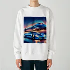 ro kuの青い車と新幹線 Heavyweight Crew Neck Sweatshirt