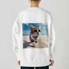 猫と紡ぐ物語の南国の海辺を歩く勇ましさに胸キュン猫 Heavyweight Crew Neck Sweatshirt