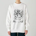 greetenのアート猫　モノクロ　 Heavyweight Crew Neck Sweatshirt