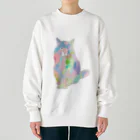 小鳥と映画館のユニコーンカラーの猫 Heavyweight Crew Neck Sweatshirt