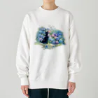 yuuの黒猫と紫陽花 Heavyweight Crew Neck Sweatshirt