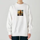 たらたらこっこのレトロなサーフボードとひまわりのデザイン。 Heavyweight Crew Neck Sweatshirt