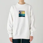 itacyoko(AIイラスト屋)の夕暮れで飛ぶイルカ Heavyweight Crew Neck Sweatshirt