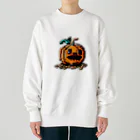 朱音琴音のドット絵のハロウィンかぼちゃのおばけ Heavyweight Crew Neck Sweatshirt