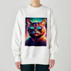 動物のオシャレ屋のサングラスをしている猫 Heavyweight Crew Neck Sweatshirt