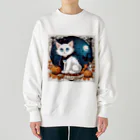 yoiyononakaのハロウィンの白猫08 Heavyweight Crew Neck Sweatshirt