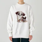 もふもふデザインストアの癒しのふわふわ、もちもち犬 Heavyweight Crew Neck Sweatshirt